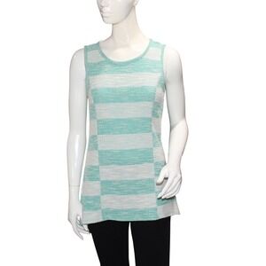 Chaus New York Sleeveless Top Small Green Stripe Knit Casual Tunic
